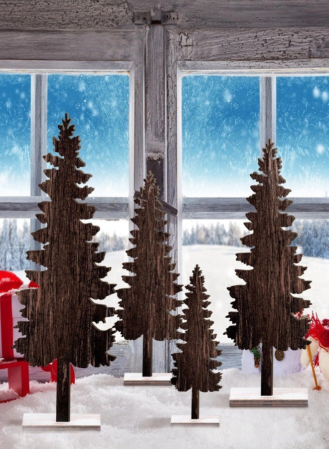 Barydat 4 Pcs Christmas Table Decorations Wooden Christmas Pine Tree Reindeer Table Centerpiece Xmas Winter Tabletop Signs Rustic Farmhouse Decor for Home Office Desk Party Favors (Pine Tree) - Image 2