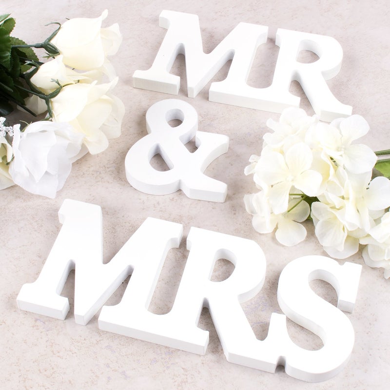Super Z Outlet White Wooden Mr and Mrs Signs Wedding Present for Party Table Top Dinner Decoration, Display Stand Figures, Home Wall - Image 1