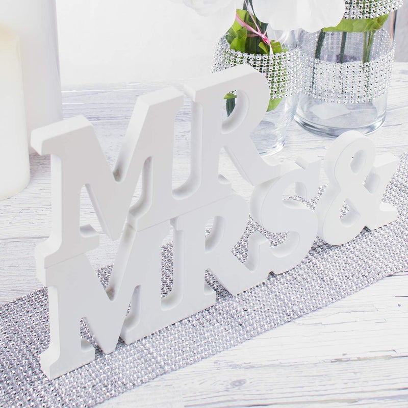 Super Z Outlet White Wooden Mr and Mrs Signs Wedding Present for Party Table Top Dinner Decoration, Display Stand Figures, Home Wall - Image 5