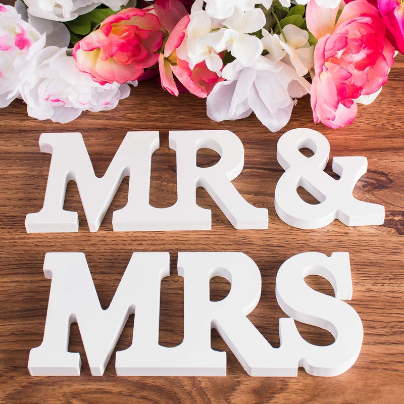 Super Z Outlet White Wooden Mr and Mrs Signs Wedding Present for Party Table Top Dinner Decoration, Display Stand Figures, Home Wall - Image 4