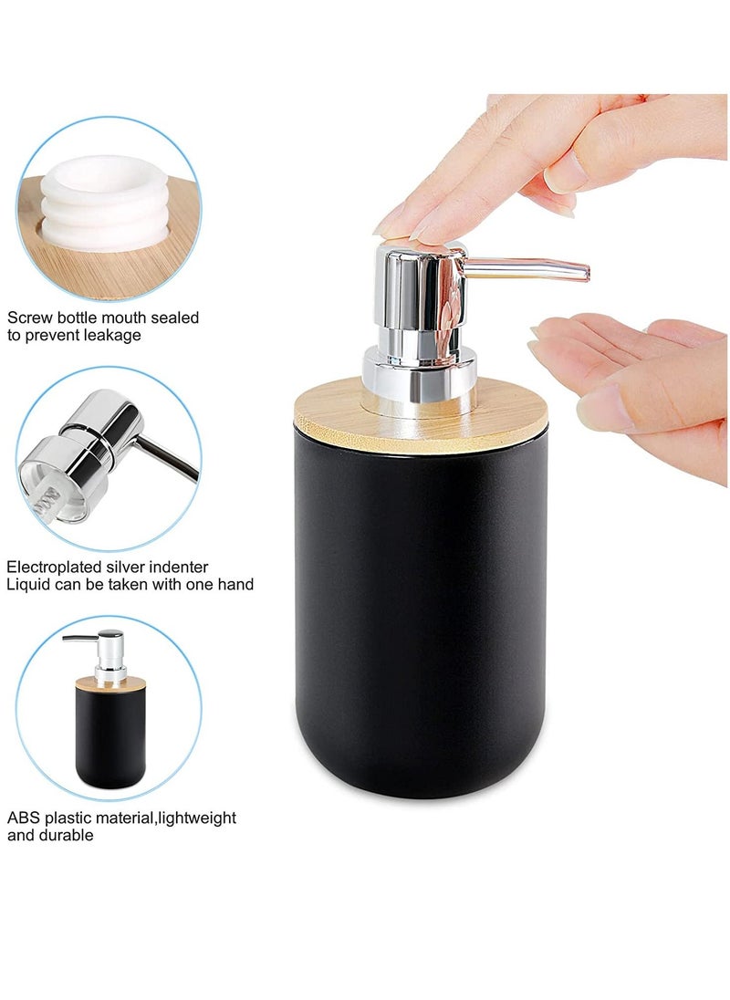 Arabest - Bamboo Bathroom Accessories Set Soap Dispenser,Toothbrush Holder,Rinse Cup,Soap Dish, Waste Bin,Toilet BrushToilet Kit for Home Washing Room Black - Image 1