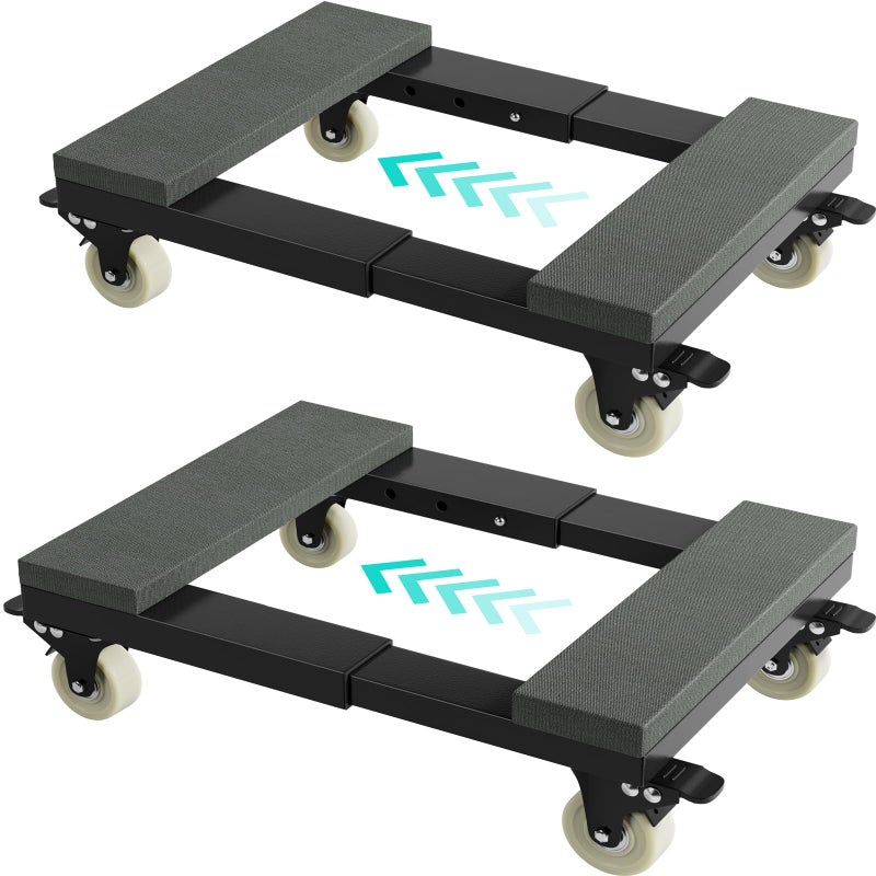 WINAZ Heavy Duty Adjustable Furniture Moving Dolly - Furniture Movers with 4 Swivel Casters Wheels, Small Wood & Metal Floor Flat Dollies Cart, Set of 2 - Image 1
