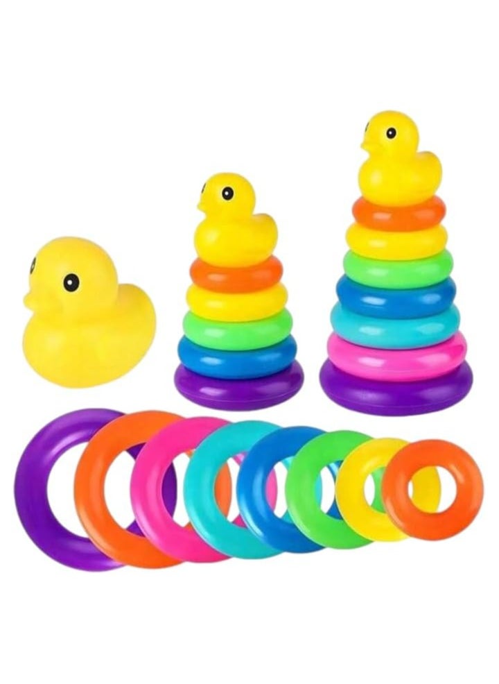 Montessori Toys Colorful Stacking Rings for Infants and Toddlers - Sensory Toys Set with Multiple Colors - Educational Toys for Baby (Duck)  - Image 1