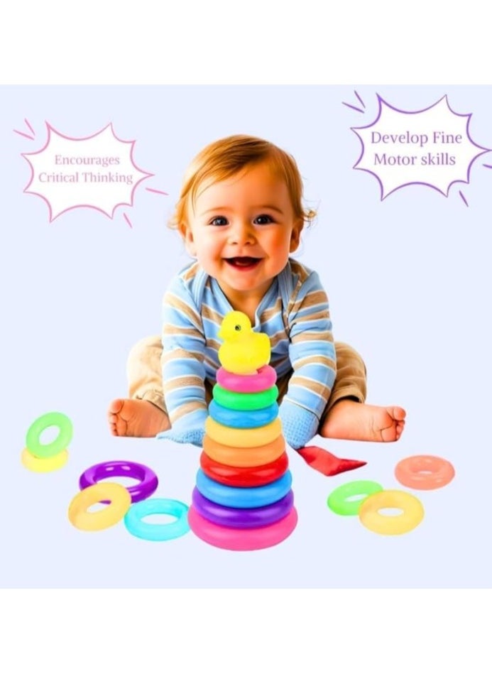 Montessori Toys Colorful Stacking Rings for Infants and Toddlers - Sensory Toys Set with Multiple Colors - Educational Toys for Baby (Duck)  - Image 4