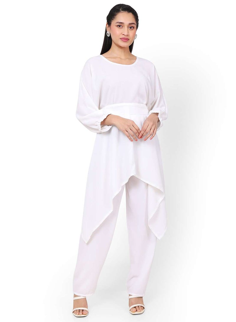 HANA & SARA MODEST TWO PIECE DRESS WITH SCARF AND BELT SOLID COLOUR ARABIC KAFTAN JALABIYA DRESS  - Image 5