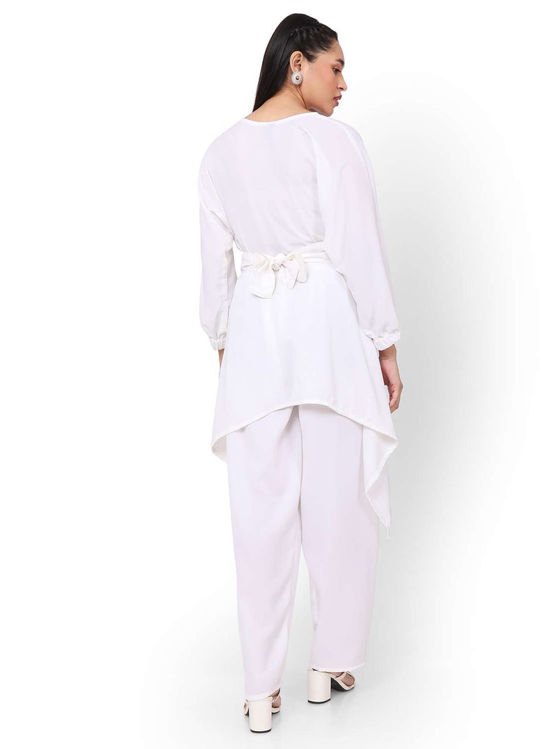 HANA & SARA MODEST TWO PIECE DRESS WITH SCARF AND BELT SOLID COLOUR ARABIC KAFTAN JALABIYA DRESS  - Image 2