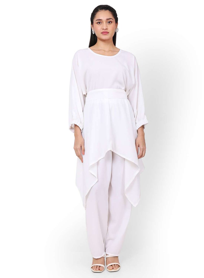 HANA & SARA MODEST TWO PIECE DRESS WITH SCARF AND BELT SOLID COLOUR ARABIC KAFTAN JALABIYA DRESS  - Image 4