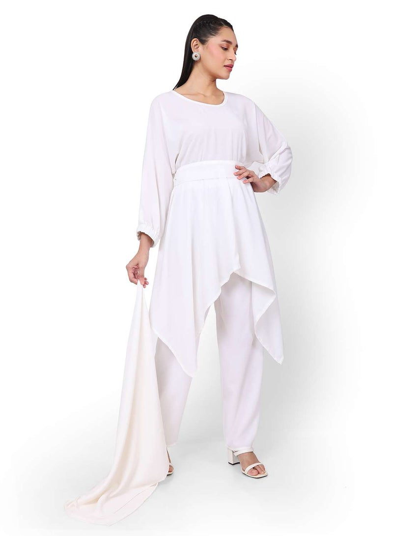 HANA & SARA MODEST TWO PIECE DRESS WITH SCARF AND BELT SOLID COLOUR ARABIC KAFTAN JALABIYA DRESS  - Image 3