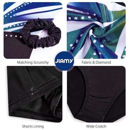 JiAmy Gymnastics Leotards for Girls Kids Sparkly Ballet Dance Outfits with Shorts Scrunchie 3 Piece Set Size 8-9Y - Image 5
