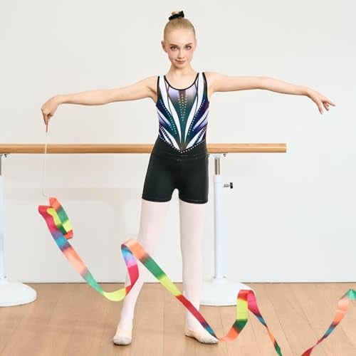 JiAmy Gymnastics Leotards for Girls Kids Sparkly Ballet Dance Outfits with Shorts Scrunchie 3 Piece Set Size 8-9Y - Image 2