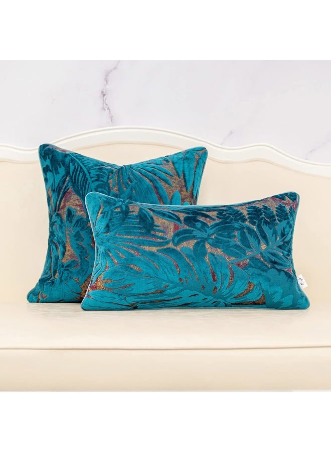 Alerfa 20 x 20 Inch Light Blue Square Maple Leaf Pillow Embroidery Cut Velvet Cushion Case Luxury Modern Lumbar Throw Pillow Cover Decorative Pillow for Couch Sofa Living Room Bedroom Car - Image 3