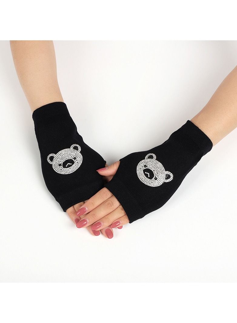 Loquat Fingerless Knit Printed Gloves 