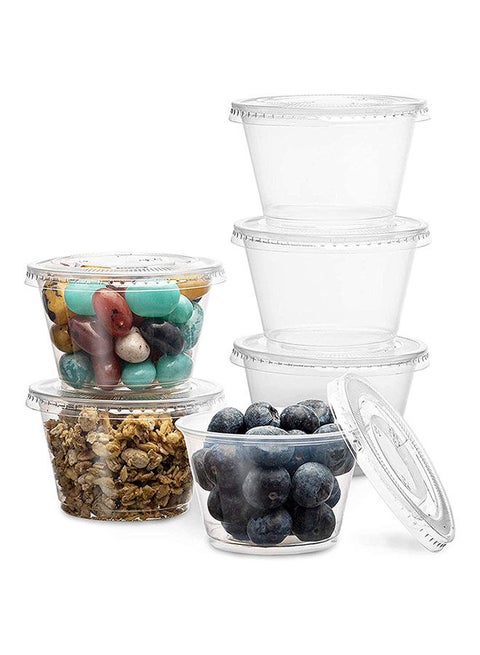 Pack Of 100 Condiment Cups, Sauce And Dip Container Plastic Disposable Portion Cups With Lids (4 oz)