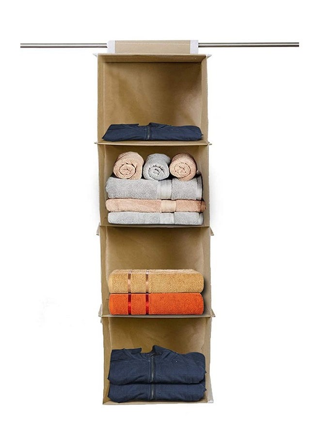Kuber Industries Kuber Industries 4 shelf Closet Organizer For Wardrobe|Non-woven Collapsible Wardrobe|Hanging Shelf For clothes|4 shelves Cloth Organizer|Pack of 2 (Beige)  - Image 3