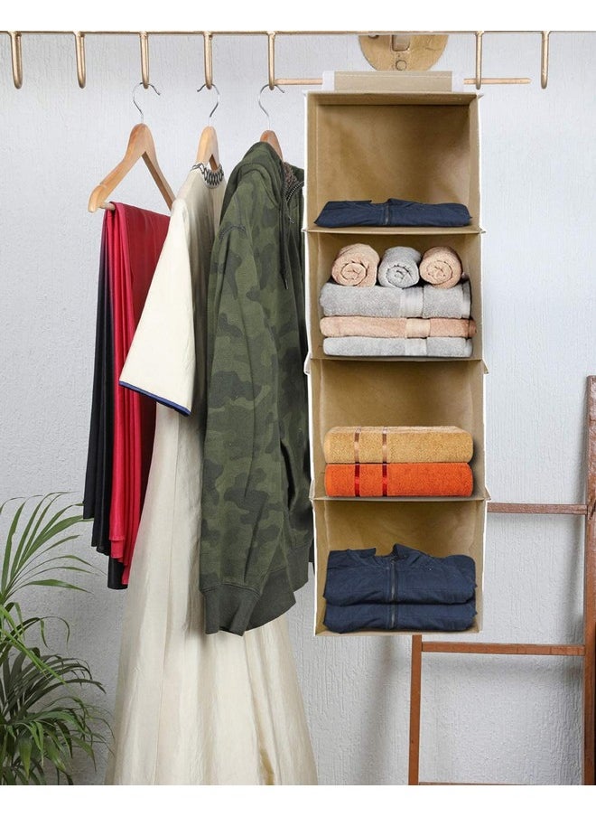 Kuber Industries Kuber Industries 4 shelf Closet Organizer For Wardrobe|Non-woven Collapsible Wardrobe|Hanging Shelf For clothes|4 shelves Cloth Organizer|Pack of 2 (Beige)  - Image 5