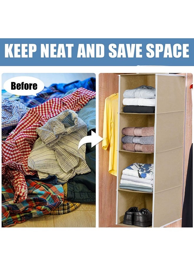 Kuber Industries Kuber Industries 4 shelf Closet Organizer For Wardrobe|Non-woven Collapsible Wardrobe|Hanging Shelf For clothes|4 shelves Cloth Organizer|Pack of 2 (Beige)  - Image 4