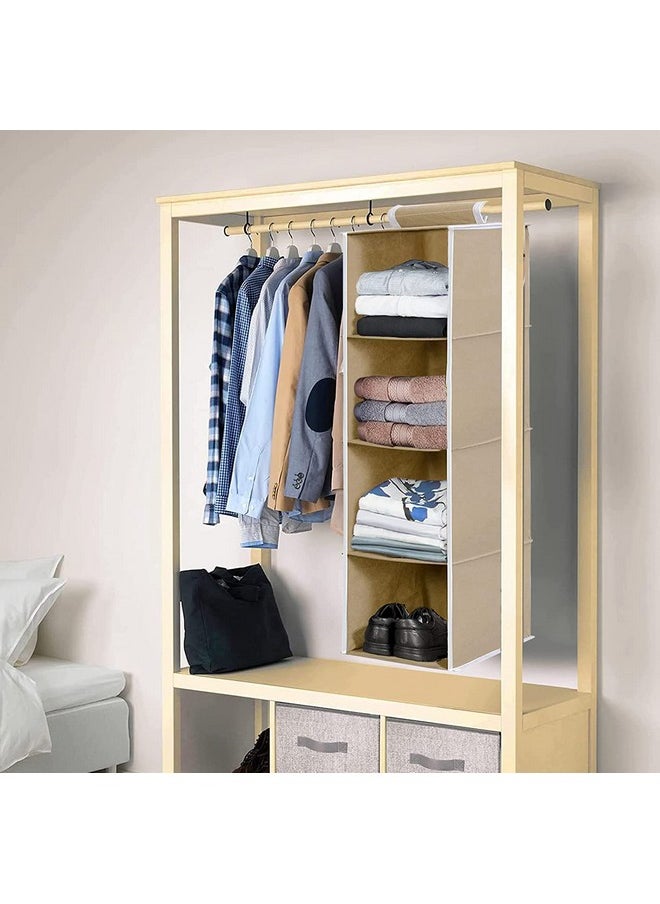 Kuber Industries Kuber Industries 4 shelf Closet Organizer For Wardrobe|Non-woven Collapsible Wardrobe|Hanging Shelf For clothes|4 shelves Cloth Organizer|Pack of 2 (Beige)  - Image 2