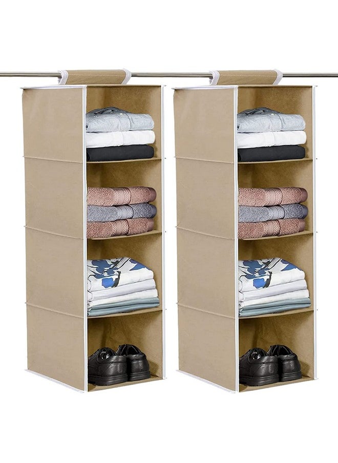 Kuber Industries Kuber Industries 4 shelf Closet Organizer For Wardrobe|Non-woven Collapsible Wardrobe|Hanging Shelf For clothes|4 shelves Cloth Organizer|Pack of 2 (Beige)  - Image 1