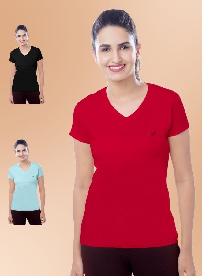 Brida Women's Organic Cotton T-Shirt - Soft, Breathable, Eco-Friendly Casual Wear for Everyday Comfort - Elina 3 (COMBO)( - Image 1