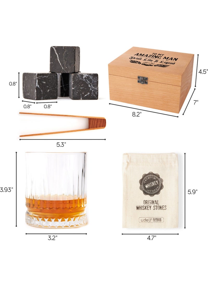 Hediye Sepeti - Gift Basket Gift for a Friend Single Glasgow Whiskey Glass Set with Wooden Box + 4 Cooler Stones Set - Image 1