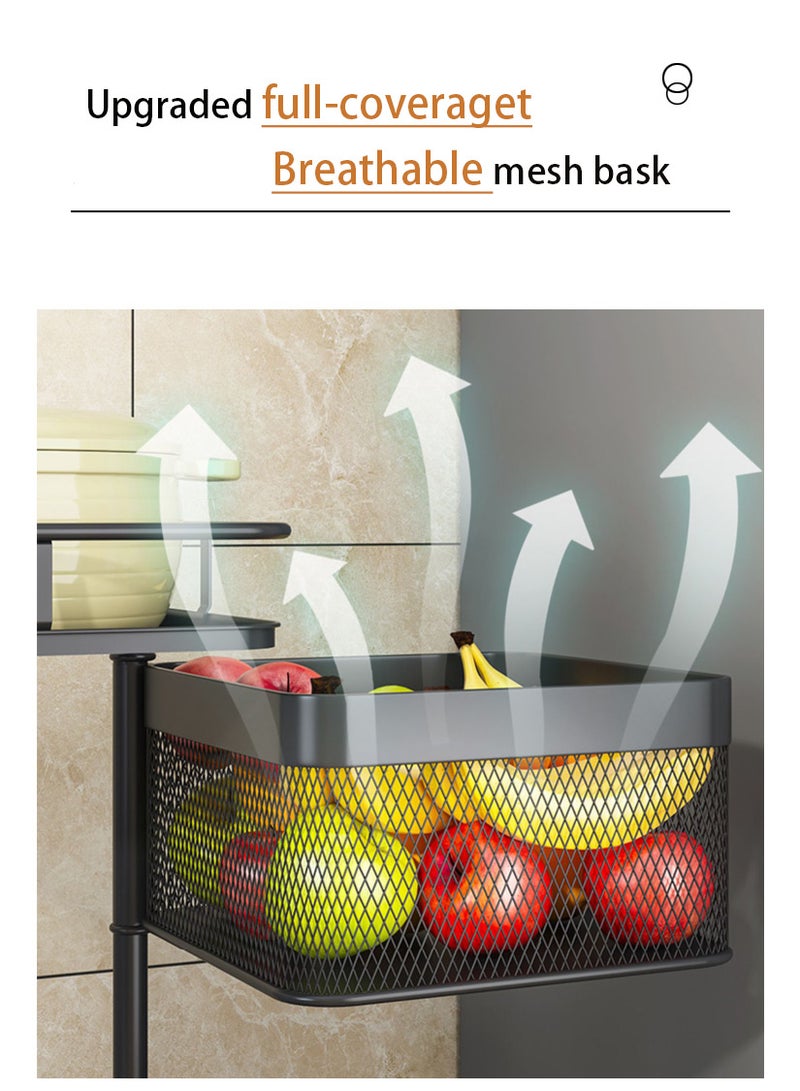 أساسيات يارا رف تخزين المطبخ متعدد الطبقات، رف مطبخ دوار مع 3 عجلات قابلة للتحريك للفواكه والخضروات والأغراض المنزلية باللون الأبيض - Image 3