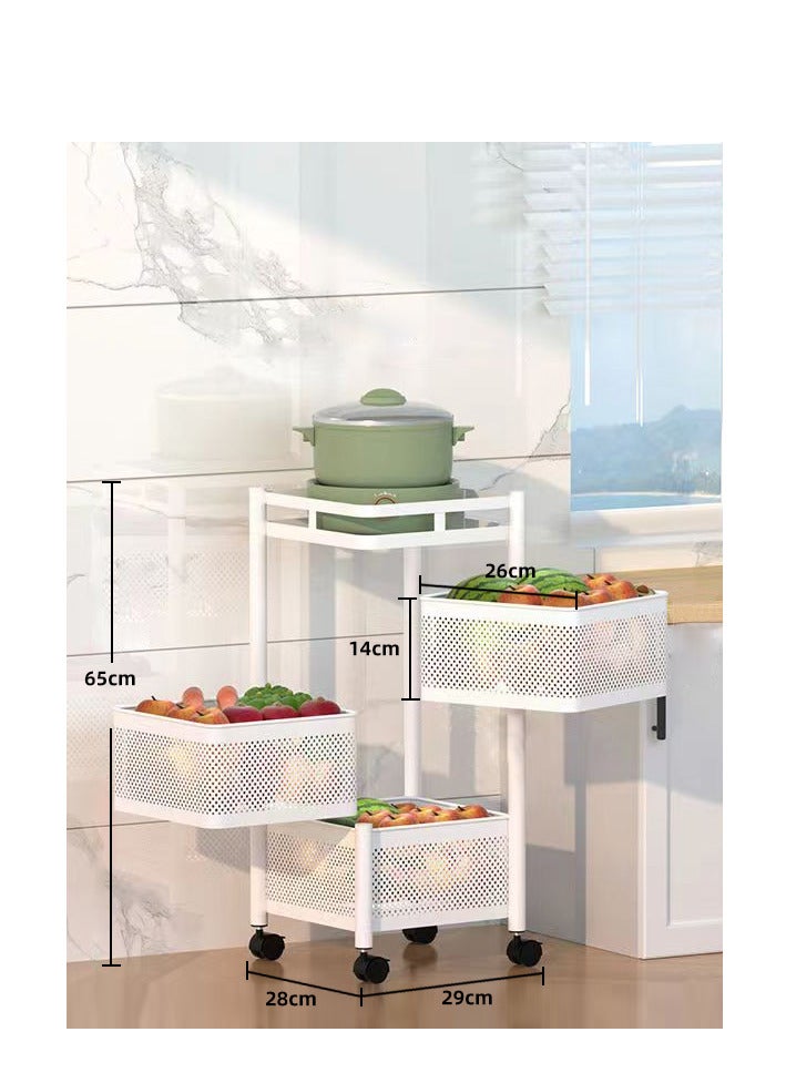 أساسيات يارا رف تخزين المطبخ متعدد الطبقات، رف مطبخ دوار مع 3 عجلات قابلة للتحريك للفواكه والخضروات والأغراض المنزلية باللون الأبيض - Image 2