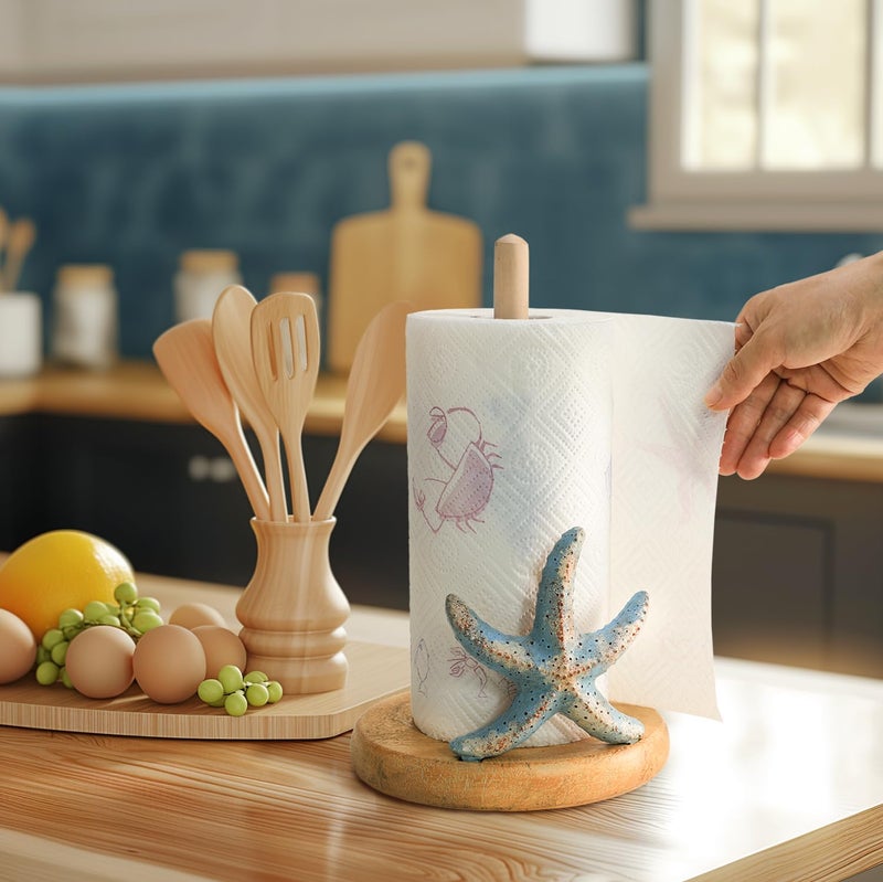 Bicuzat Retro Starfish Style Paper Towel Holder Stand, Resin Starfish Crafts Display for Kitchen Countertop, Cafe Western Restaurant Cake Shop Dessert Shop - Image 4