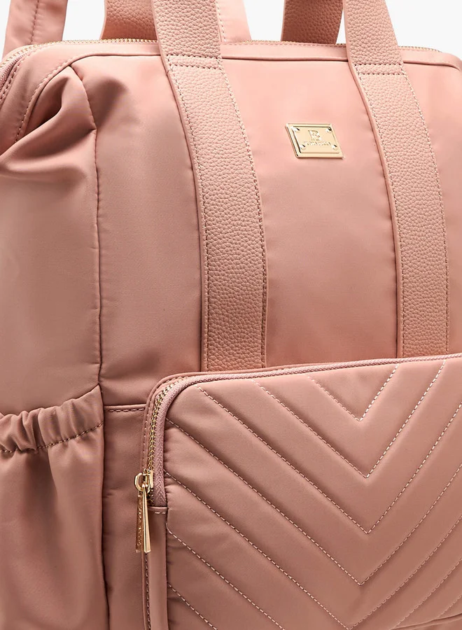 Flora Bella By Shoexpress Women Textured Backpack with Adjustable Straps and Zip Closure - 15x28x39 cm