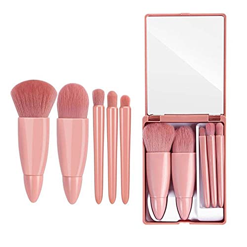 Coshine Easy-taken Travel Makeup Brush Set, COSHINE 5pcs Mini Complete Function Cosmetic Brushes Kit (5pcs with mirror) - Image 1