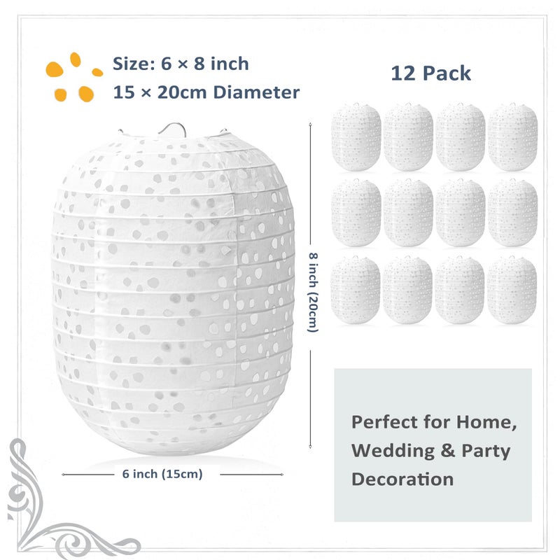 CRAPAPFERT 12Pack White Paper Lanterns Decorative Chinese Japanese Hanging Paper Lanterns Party Decorations 6.3Inch Oval Hollow Lamps for Valentines Wedding Anniversary Baby Shower Outdoor Indoor Birthday Decor - Image 2