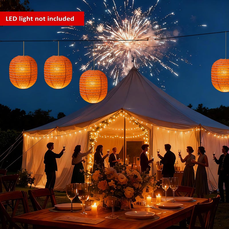 CRAPAPFERT 12Pack White Paper Lanterns Decorative Chinese Japanese Hanging Paper Lanterns Party Decorations 6.3Inch Oval Hollow Lamps for Valentines Wedding Anniversary Baby Shower Outdoor Indoor Birthday Decor - Image 5
