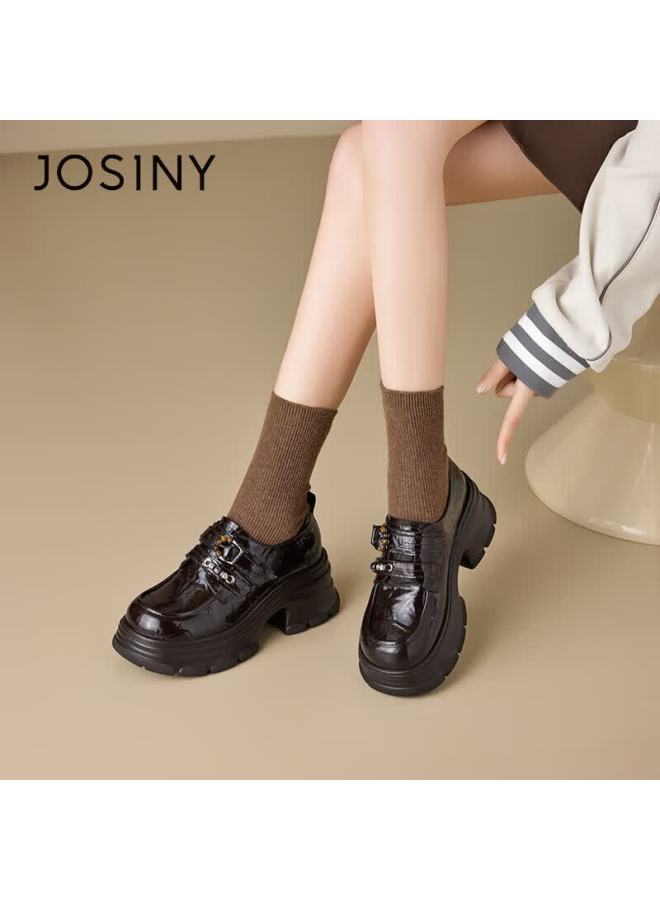 Josiny Zhuoshini Lefu Women's Shoes New Spring British Style Small Leather Shoes Height Increasing Thick Sole Retro Flats Brown Size 39 - Image 5