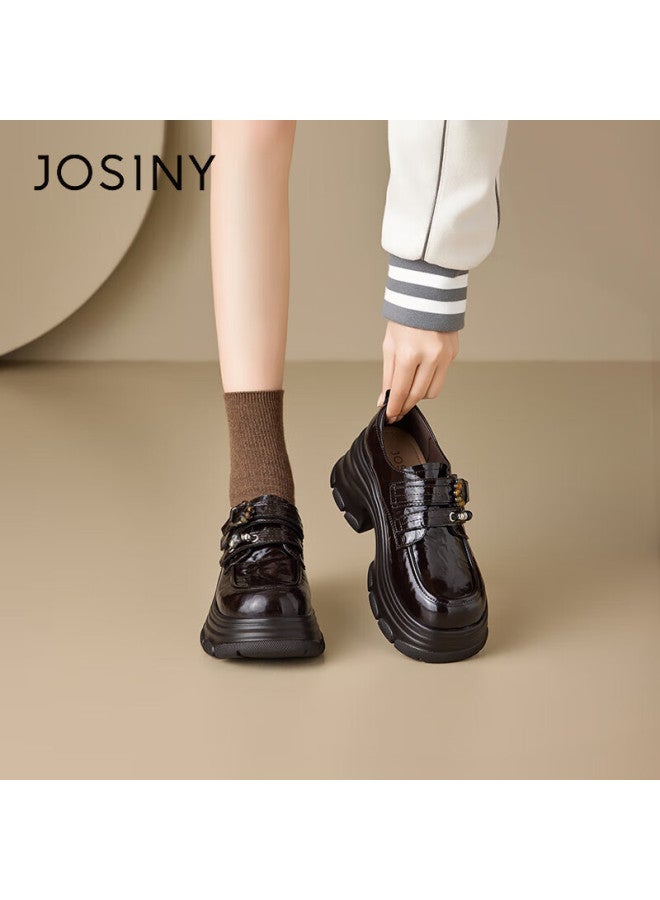 Josiny Zhuoshini Lefu Women's Shoes New Spring British Style Small Leather Shoes Height Increasing Thick Sole Retro Flats Brown Size 39 - Image 3