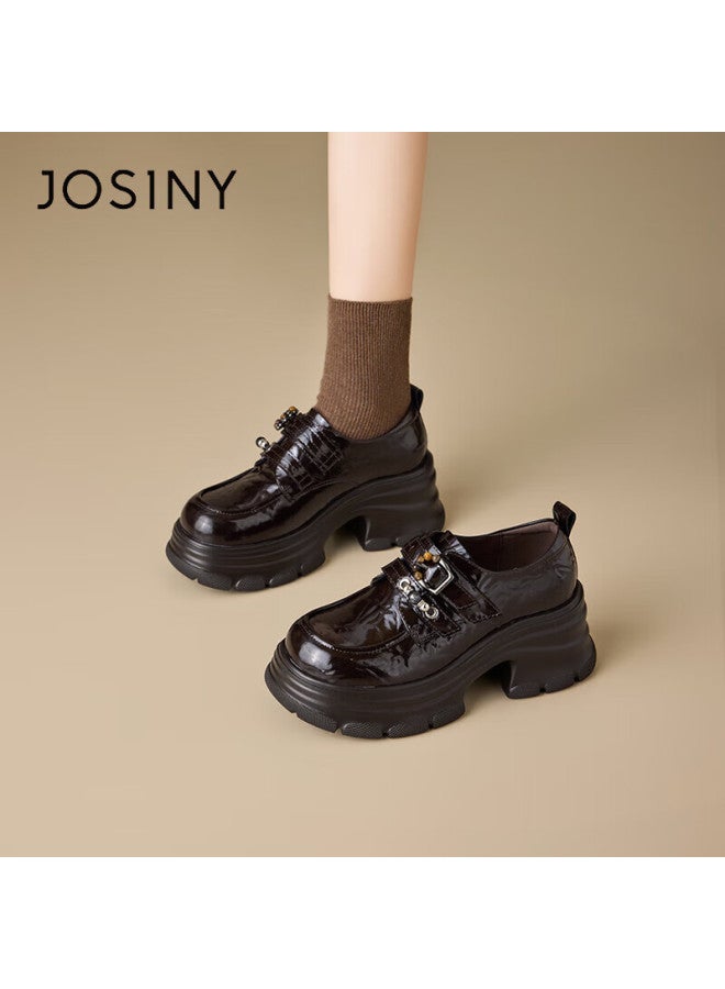Josiny Zhuoshini Lefu Women's Shoes New Spring British Style Small Leather Shoes Height Increasing Thick Sole Retro Flats Brown Size 39 - Image 4