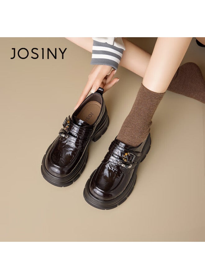 Josiny Zhuoshini Lefu Women's Shoes New Spring British Style Small Leather Shoes Height Increasing Thick Sole Retro Flats Brown Size 39 - Image 2