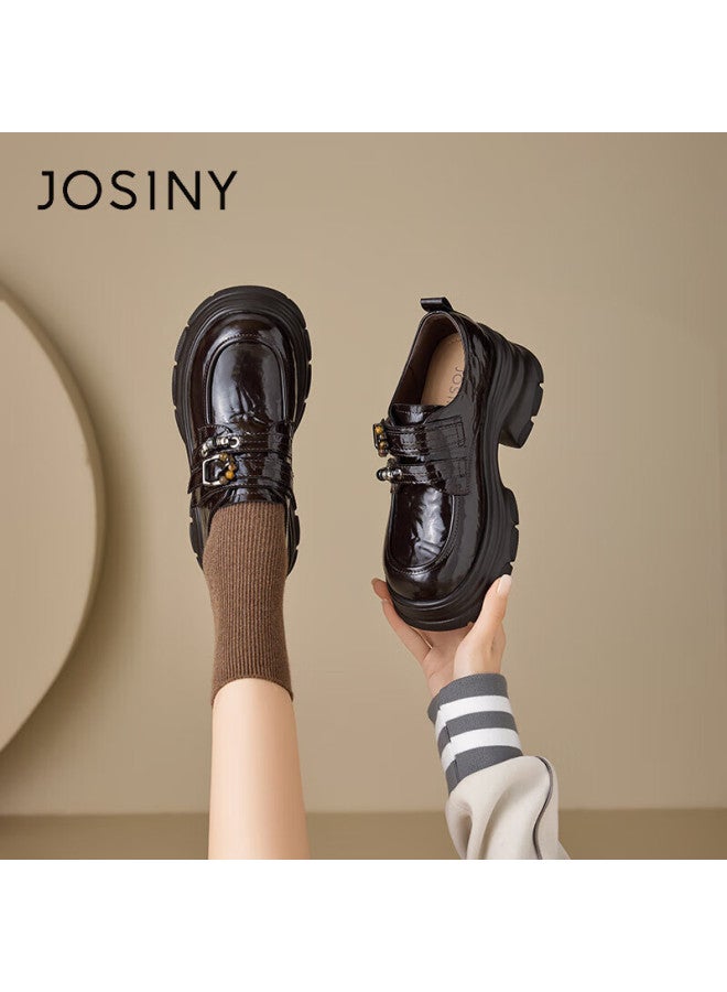 Josiny Zhuoshini Lefu Women's Shoes New Spring British Style Small Leather Shoes Height Increasing Thick Sole Retro Flats Brown Size 39 - Image 1