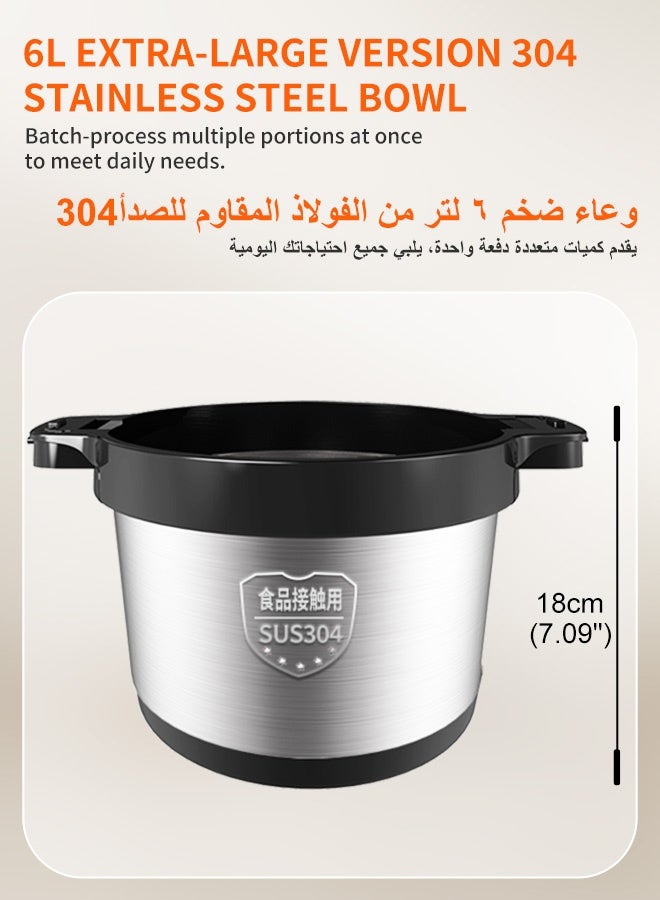  كاو مطحنة طعام كاوو 1000 واط 6 لتر - مطحنة لحوم كهربائية و مقطعة خضروات، 4 شفاطات معدنية دقيقة، مقطعة ثنائية السرعات، مغلق آمن، جسم معدني كامل - للطبخ المنزلي، المطاعم، ومجتمعات عيد الأضحى - Image 3