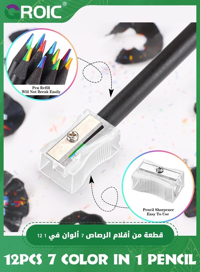 GROIC 12 Pcs Colorful Pencils, 7 Color in 1 Colorful Pencils for Kids, Black Wooden Colorful Colored Pencil, Art Supplies for Kids & Adults - Image 5