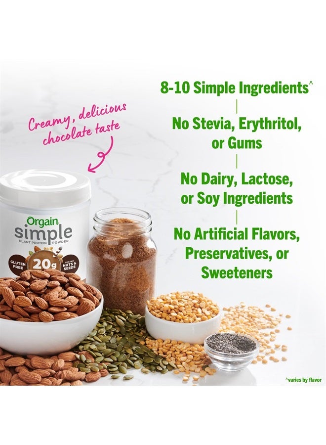 Orgain Organic Simple Vegan Protein Powder, Chocolate - 20g Plant Based Protein, Made with less Ingredients, No Artificial Sweeteners, Gluten-Free, Non-GMO, No Dairy or Lactose Ingredients, 1.25lb - Image 5