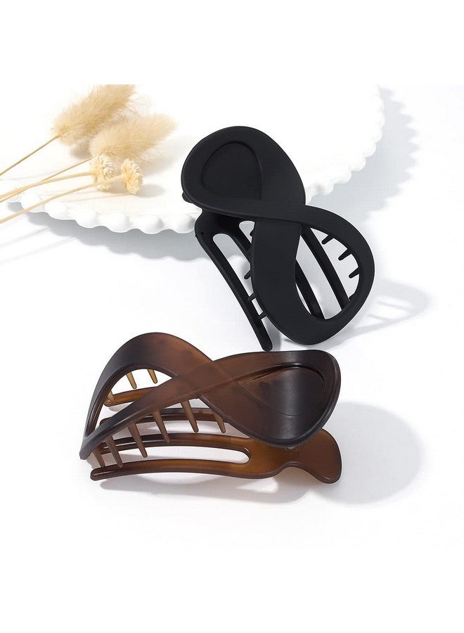 بريني مشبك شعر بريني فرينش كونكورد، مشابك شعر أكريليك على شكل مخلب، مشابك شعر سميكة ومسطحة، مشابك شعر على شكل موزة لتصفيف الشعر، إكسسوارات شعر للنساء والفتيات (عبوة من قطعتين) - Image 2