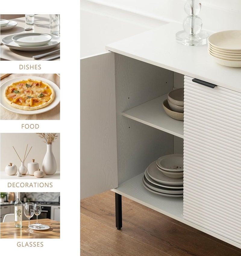 Farmhouse Sideboard Cabinet with 3 Doors, 45.98" Extra Wide Storage Console for Dining Room, Living Room & Hallway, Fluted Design Buffet & TV Stand (White) - Image 5