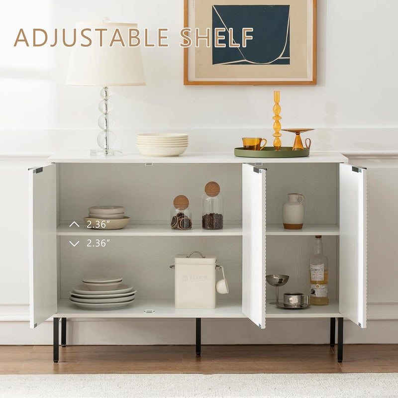 Farmhouse Sideboard Cabinet with 3 Doors, 45.98" Extra Wide Storage Console for Dining Room, Living Room & Hallway, Fluted Design Buffet & TV Stand (White) - Image 4