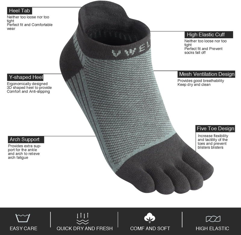 VWELL Store Cotton Toe Socks Five Finger Socks No Show Crew Athletic Running Socks 4 Pairs,Size 7-11 - Image 4