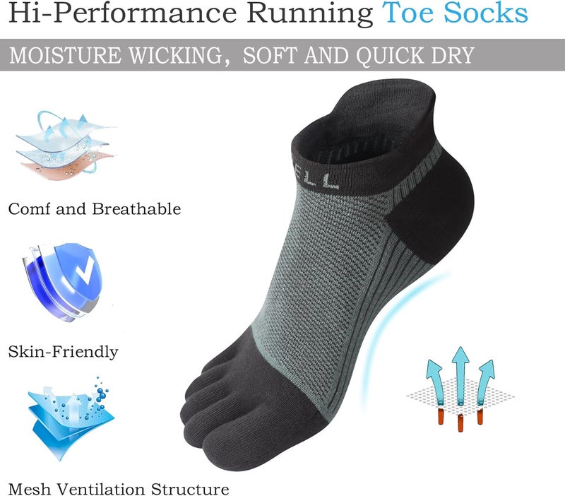 VWELL Store Cotton Toe Socks Five Finger Socks No Show Crew Athletic Running Socks 4 Pairs,Size 7-11 - Image 2