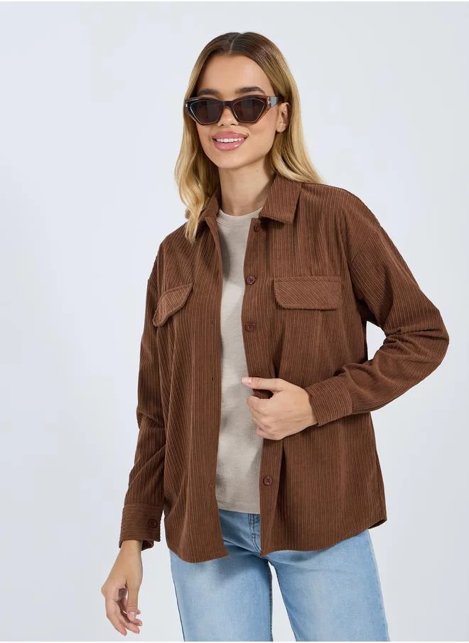 ستايلي Brown Corduroy Long Sleeve Oversized Shirt