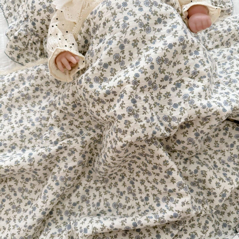BuLuTu Cotton Muslin Toddler Blanket Blue Floral Print Kids Quilts for Crib Cot Soft Lightweight Boys Girls Comforter for All Seasons, Machine Washable, 47x59 Inches - Image 2