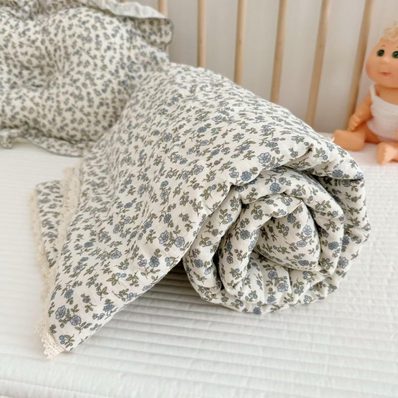 BuLuTu Cotton Muslin Toddler Blanket Blue Floral Print Kids Quilts for Crib Cot Soft Lightweight Boys Girls Comforter for All Seasons, Machine Washable, 47x59 Inches - Image 1