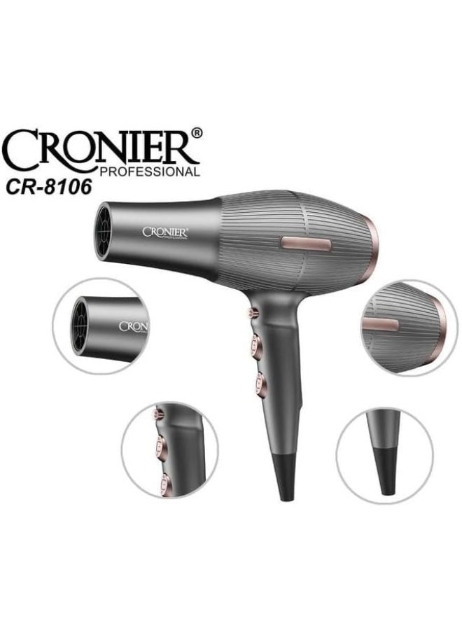 Cronier Professional Hair Dryer Superior Drying Performance with Multiple Settings, Ionic Care and Overheat Protection 3000W CR-8106 - Image 3