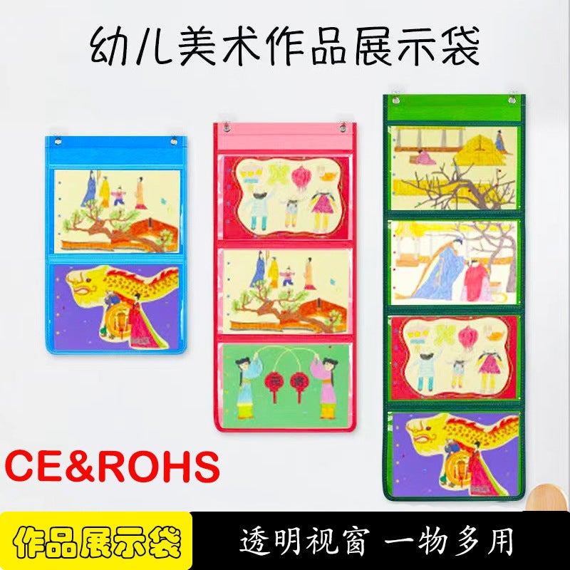 Kindergarten Painting Works Transparent Display Certificate Plastic Bag Oxford Cloth Storage Hand-Written Newspaper Classroom Storage Hanging Bag - Image 2