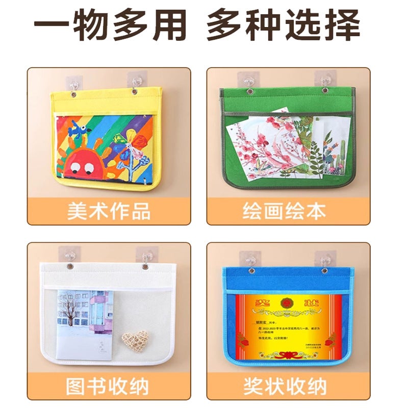 Kindergarten Painting Works Transparent Display Certificate Plastic Bag Oxford Cloth Storage Hand-Written Newspaper Classroom Storage Hanging Bag - Image 4